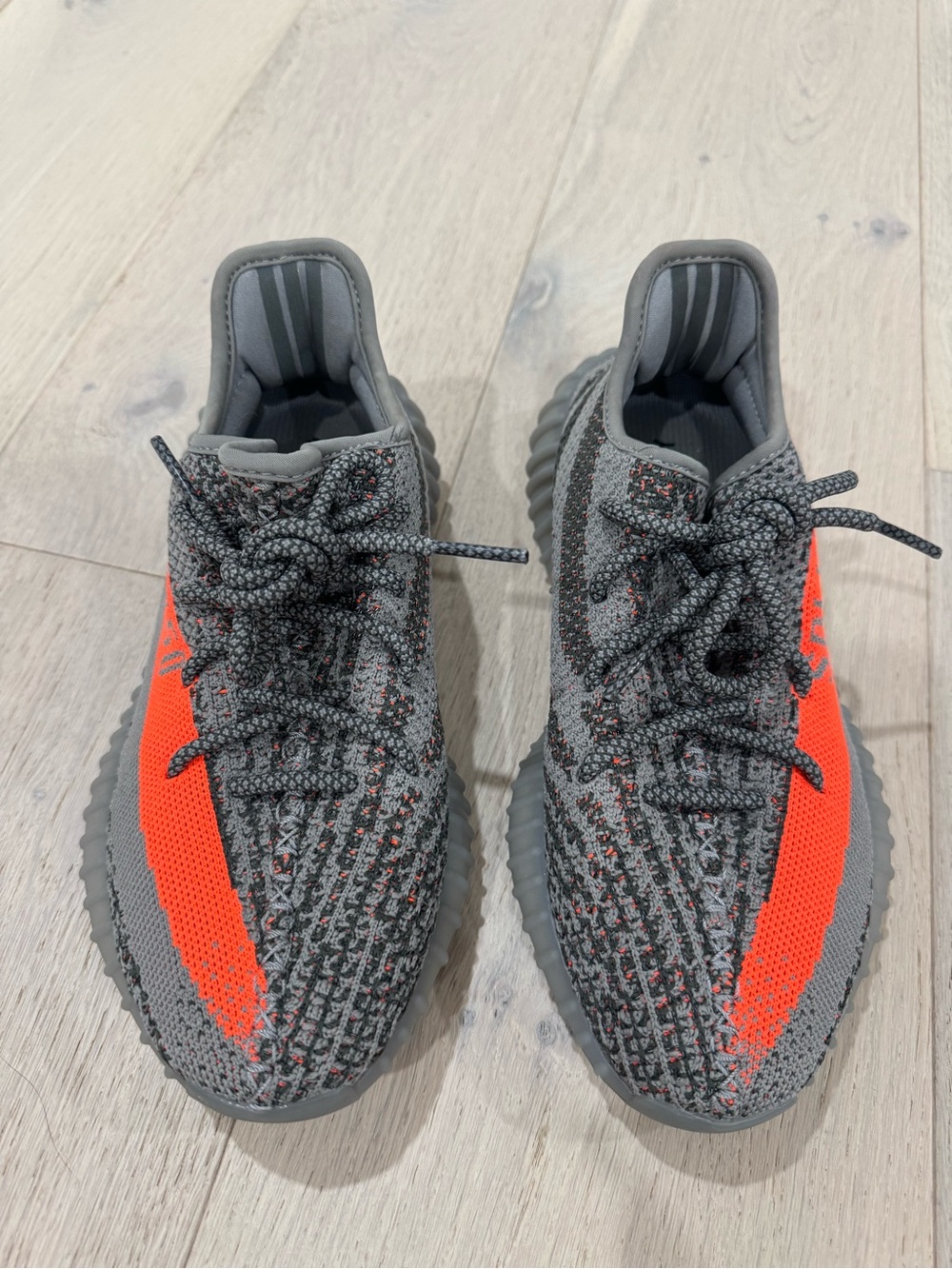 Yeezy 350’s Grey and Orange Knit Sneakers